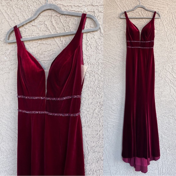 TIFFANY DESIGNS Burgundy Wine Velvet Beaded V Neck Prom Gown Formal Dress Sz 4 - Picture 5 of 12